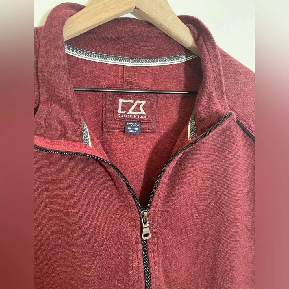 Cutter & Buck Full Zip Maroon Sweatshirt Embroidered Logo Quality Size 2XT EUC - Picture 2 of 9